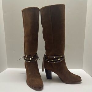 Antonio Melani Binx Wrap Around Studded Tie Tall Cinnamon Brown Suede Boots 7.5M